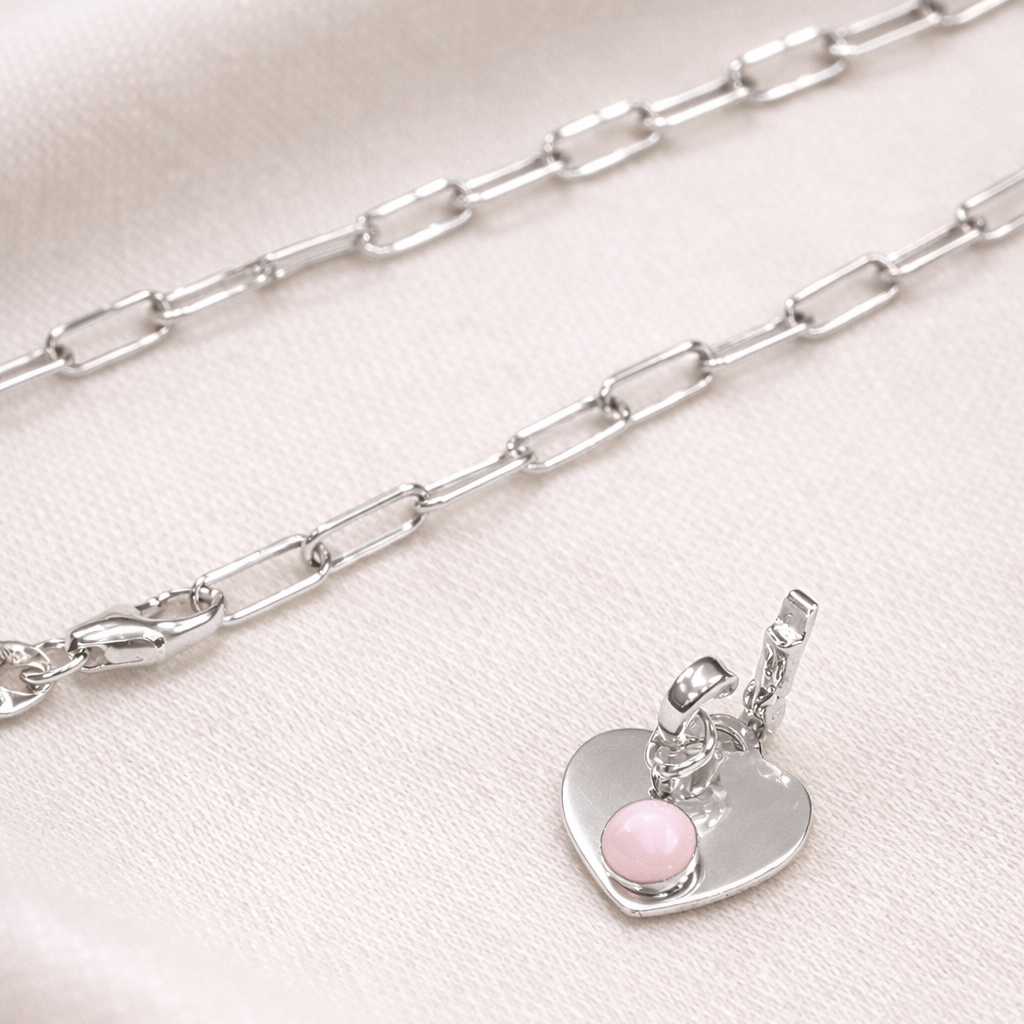 Signature Silver Paperclip Chain Heart Charm Bracelet