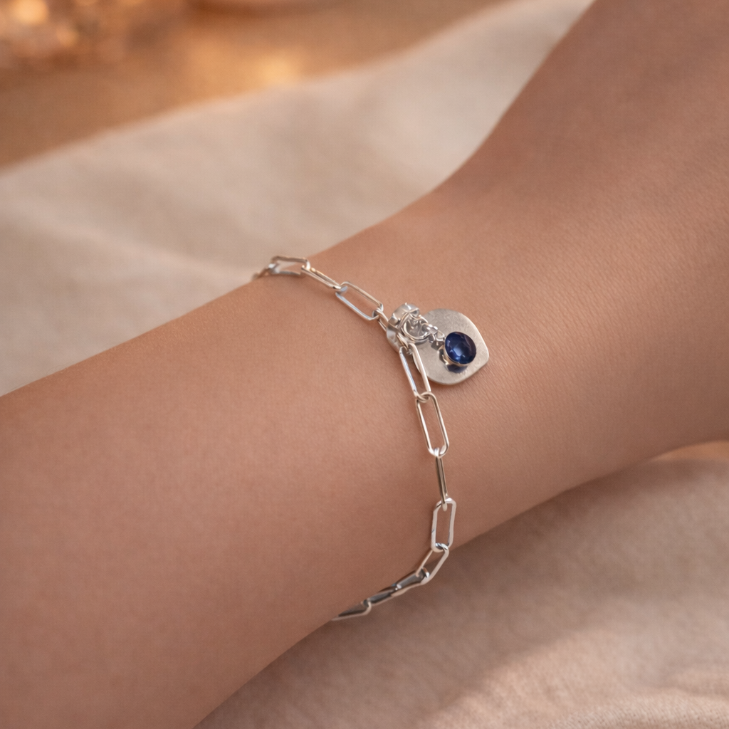 Signature Silver Paperclip Chain Heart Charm Bracelet