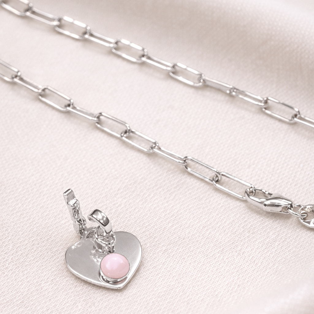 Signature Silver Paperclip Chain Heart Charm Necklace