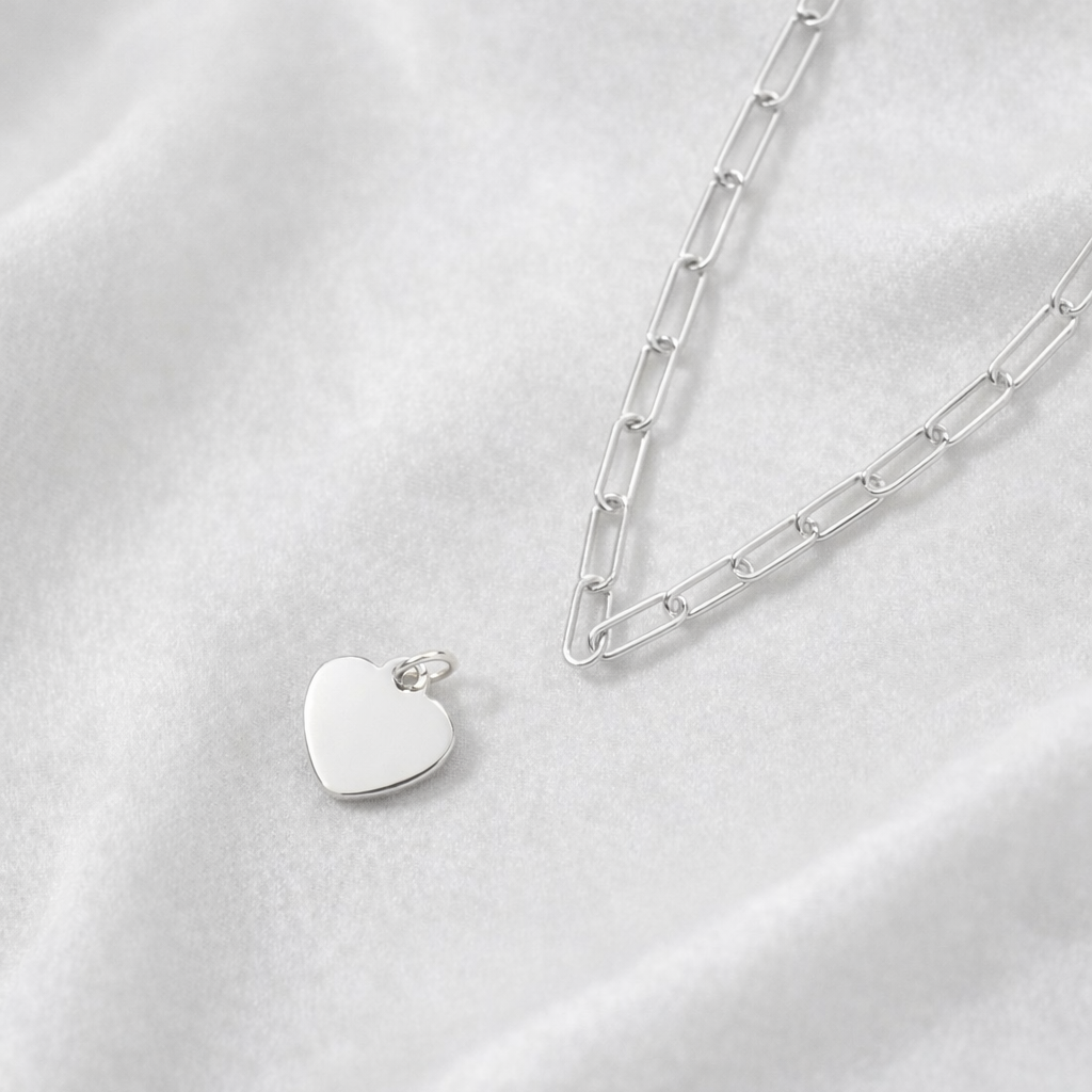 Signature Silver Paperclip Chain Heart Charm Necklace