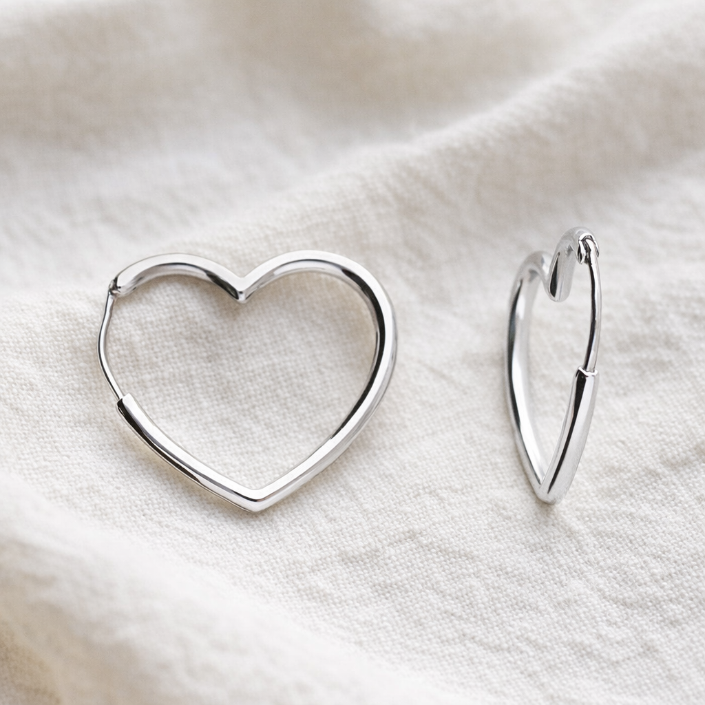 Signature Silver Heart Shaped Hoop Earrings
