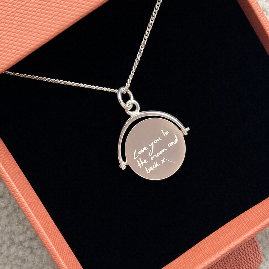 Signature Silver Engravable Circle Spin Pendant Necklace - FREE ENGRAVING