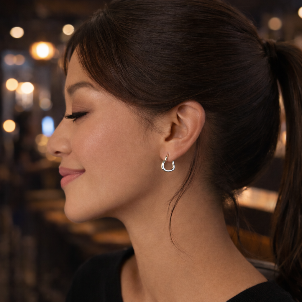 Signature Silver Heart Shaped Hoop Earrings