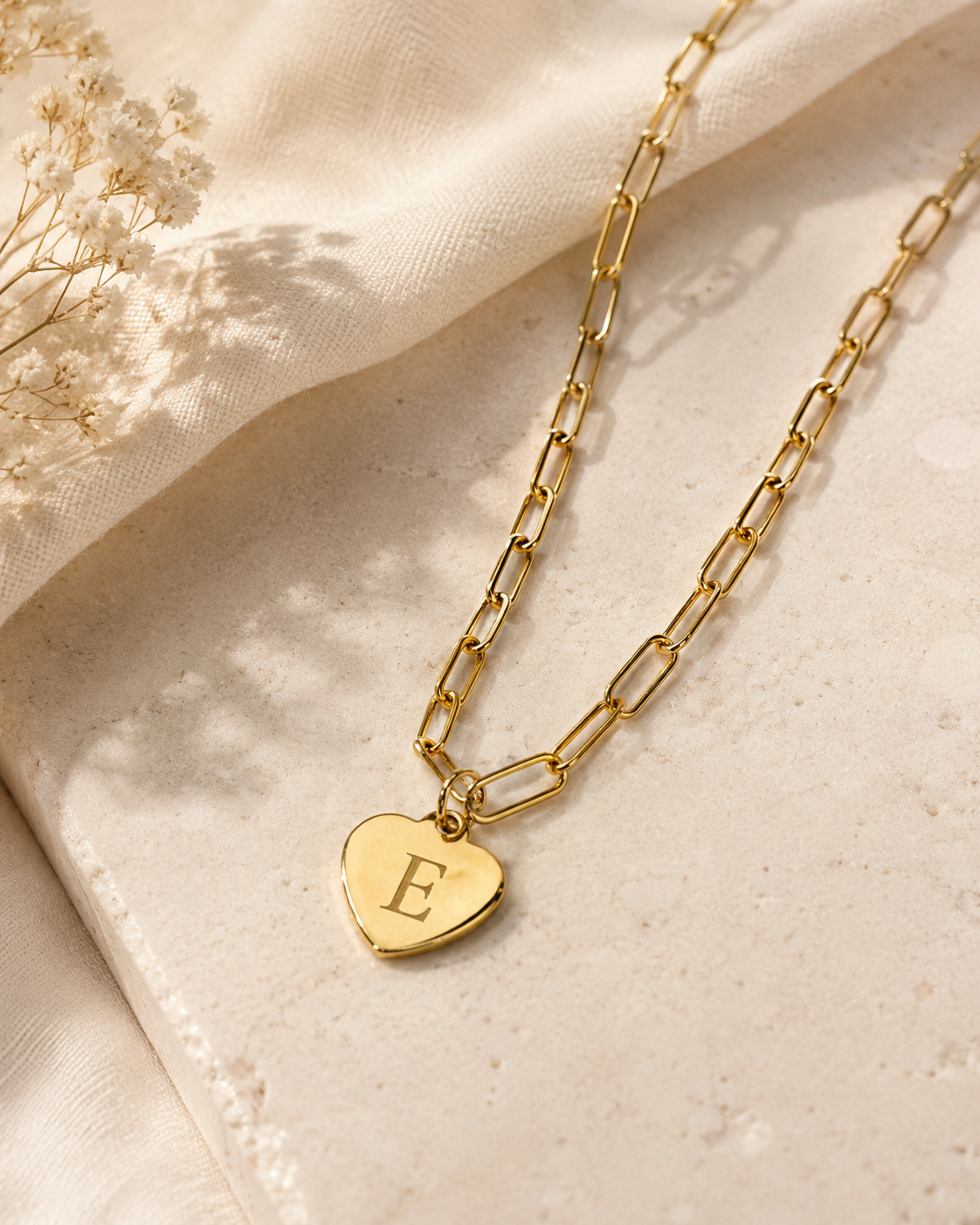 Luxe Gold Paperclip Chain Heart Charm Necklace - FREE ENGRAVING