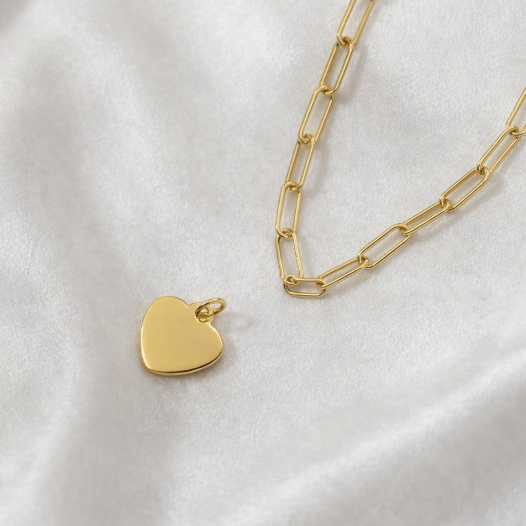 Luxe Gold Paperclip Chain Heart Charm Necklace