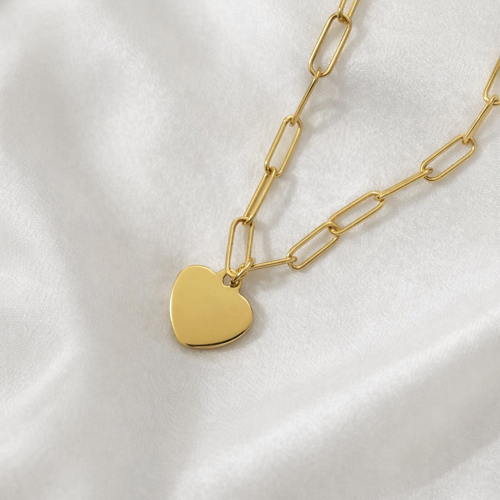 Luxe Gold Paperclip Chain Heart Charm Necklace
