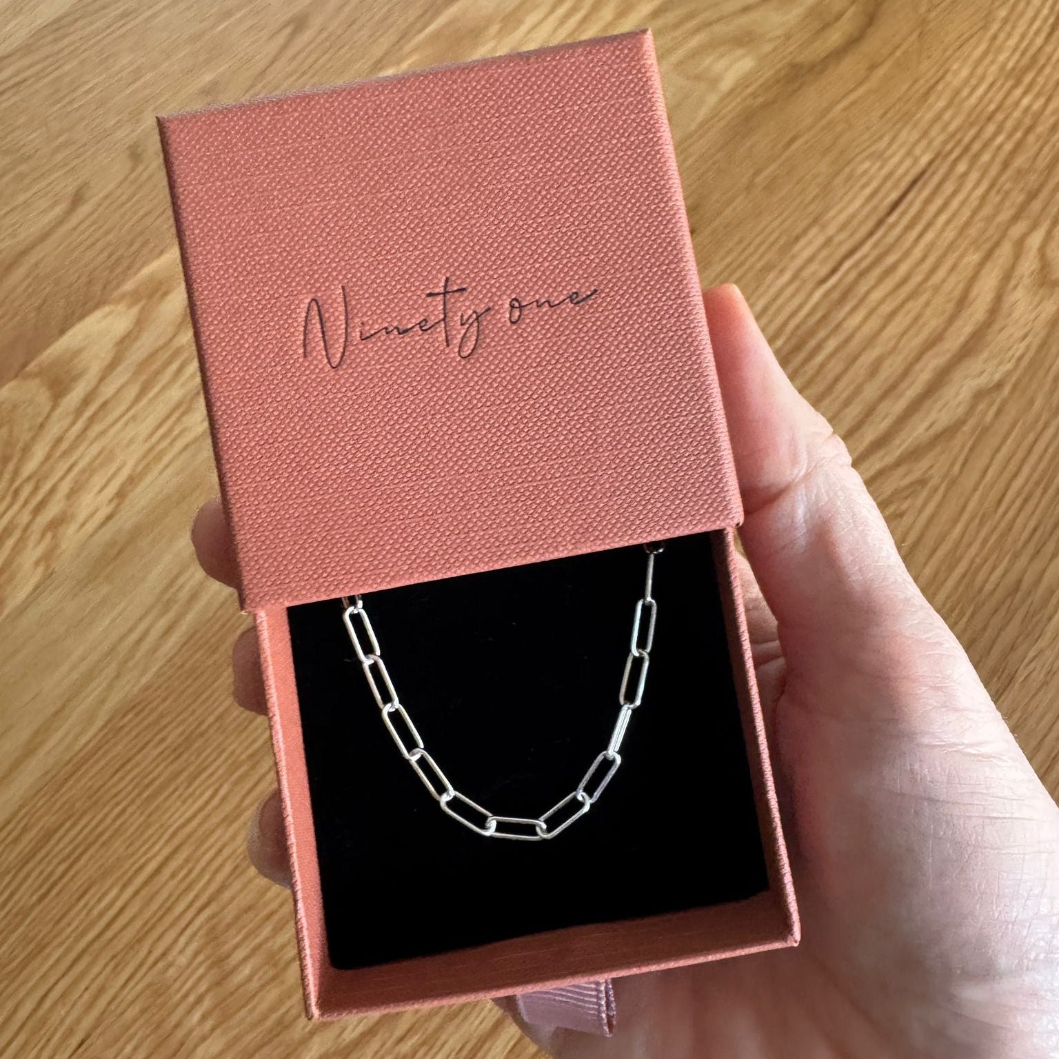 Silver Paperclip Chain Necklace in Box
