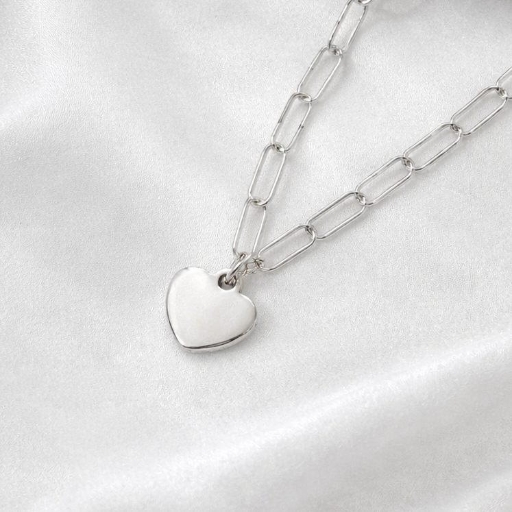 Signature Silver Paperclip Chain Heart Charm Necklace